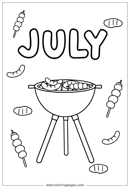 Juli Grillen Ausmalbild | Sommer Barbecue für Kinder